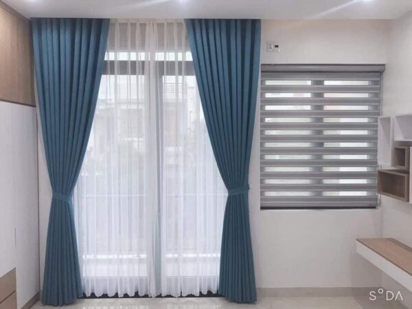 Rèm 2 Lớp Xanh Trắng